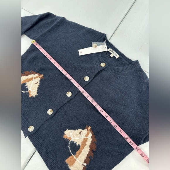 Vigoss Horse Intarsia Knit Cropped Cardigan Sweater Equestrian Preppy Heritage L - Picture 7 of 13